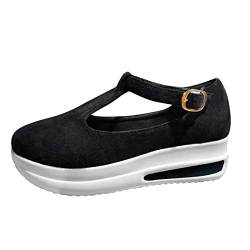 Damen Slippers Wedge Sneaker T-Strap Reiseschuhe Lässig Wander Schuhe Sneaker Freizeit Halbschuh Turnschuhe Bequem Sportschuhe Slip On Jogging Fitness Schuhe Shoes (Schwarz, 39) von T-