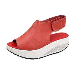 Knöchelriemen Open Toe Latschen Damen Schlappen Slip-on Sommerschuhe Women Roman Sandalen Slipper Sommer Keilsandalen Hausschuhe Schuhe Shoes Bootsportschuhe (Rot, 40) von T-