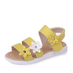 Mädchen Mary Jane mit Blume Prinzessin Schuhe Kinder Flower Sandalen Partei PU-Leder Schuhe Girl Kostüm Zubehör Karneval Verkleidung Party Aufführung Fasching Tanzball (Gelb, 21) von T-