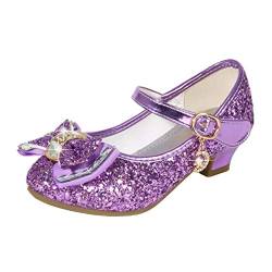 Mädchen Prinzessin Schuhe mit Absatz High Heel Schuhe Kinder Party Pumps Ballerina Schuhe Pailletten Festlich Herzchen Sandalen Partei Glitzer Pumps Karneval Verkleidung Fashing Kostüm (Lila, 27) von T-