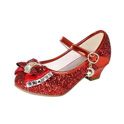 Mädchen Prinzessin Schuhe mit Absatz High Heel Schuhe Kinder Party Pumps Ballerina Schuhe Pailletten Festlich Herzchen Sandalen Partei Glitzer Pumps Karneval Verkleidung Fashing Kostüm (Rot, 29) von T-