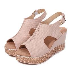 Plateau Sandalen Wedges Damen Espadrilles Casual Keilsandalen Frauen Sommer Roman Shoes Sandals Römersandalen Sommerschuhe Sandaletten Casual Sommer Keilsandalen (Rosa, 37) von T-