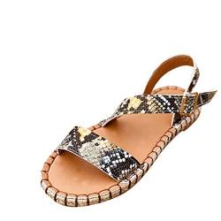 Sandalen Damen Bohemian Shoes mit Serpentin Drucken Flat Sommer Indoor Outdoor Women Beach Peep Toe Gladiator Sandalen Riemchen Sandale Freizeitschuhe Sommerschuhe Strandsandale (Mehrfarbig, 38) von T-