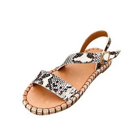 Sandalen Damen Bohemian Shoes mit Serpentin Drucken Flat Sommer Indoor Outdoor Women Beach Peep Toe Gladiator Sandalen Riemchen Sandale Freizeitschuhe Sommerschuhe Strandsandale (Weiß, 39) von T-