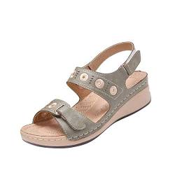 Sandalen Wedge Damen Shoes mit Klettverschluss Sommer Outdoor Riemchensandalen Frauen Böhmische Sandalen Riemchen Sandale Freizeitschuhe Sommerschuhe Strandsandale (grau, 37) von T-