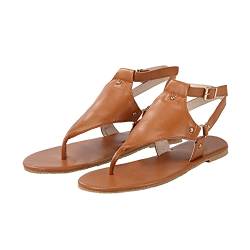 Zehentrenner Pantoffeln Open Toe Latschen Damen Schlappen mit Buckle Sommerschuhe Women Roman Sandalen Slipper Sommer Hausschuhe Schuhe Shoes Flip Flops Bootsportschuhe (Braun, 37) von T-