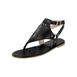 Zehentrenner Pantoffeln Open Toe Latschen Damen Schlappen mit Buckle Sommerschuhe Women Roman Sandalen Slipper Sommer Hausschuhe Schuhe Shoes Flip Flops Bootsportschuhe (Schwarz, 37) von T-