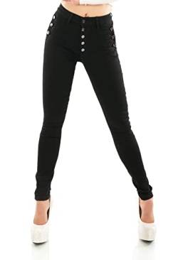 TA Fashion Damen High Waist Jeans Skinny Slim FIt Stretch Denim Hose Röhrenjeans Knopfleiste (as3, Alpha, l, Regular, Regular, Schwarz-872) von TA Fashion