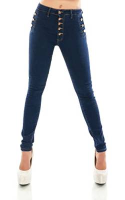 TA Fashion Damen High Waist Jeans Skinny Slim FIt Stretch Denim Hose Röhrenjeans Knopfleiste (as3, Alpha, s, Regular, Regular, Dunkelblau-872-4) von TA Fashion