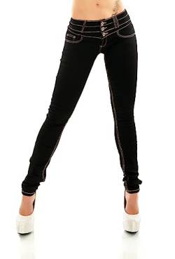 TA Fashion Damen Hüft Jeans Skinny Slim Fit Stretch Raw Unwashed Hose Röhrenjeans Kontrastnähte (as3, Alpha, m, Regular, Regular, Schwarz-251) von TA Fashion