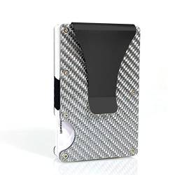 TABKER Geldbörse Carbon Fiber Card Holder Mini Slim Wallet Men Aluminum Metal Magic Wallet Small Thin Male Purses Money Bag Vallet (Color : Grijs) von TABKER