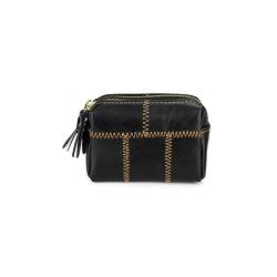 TABKER Geldbörse Doppel Reißverschluss Fach Frauen Brieftasche Garantiert Kuh Leder Weibliche Geldbörsen Vintage Münze Geldbörse mit Schlüsselanhänger (Color : Black) von TABKER