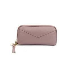 TABKER Geldbörse Frauen Echtes Leder Lange Brieftasche Mode Für Handy Tasche Auto Nähte Große Kupplungsbeutel Shell Bag Zipper Münze (Color : Pink) von TABKER