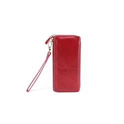 TABKER Geldbörse Frauen Geldbörsen Zwei Falten Echtes Leder Brieftasche Reißverschluss Kupplung Handtasche Handtaschen (Color : Red) von TABKER