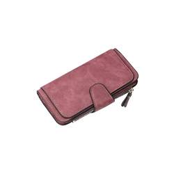 TABKER Geldbörse Leder Brieftaschen für Frauen mattiert Zweifarbige Gewebe Lange Brieftasche Lässige Schnalle Münze Geldbörse Multi-Card-Position Kupplung (Color : Red 1) von TABKER