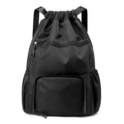 TABKER Turnbeutel Frauen Sporttaschen für Männer Fitness große Kordelzug Gepäck Reise große Schuh Schultertasche wasserdicht weibliche Rucksack Gym Yoga (Color : Black, Size : S) von TABKER