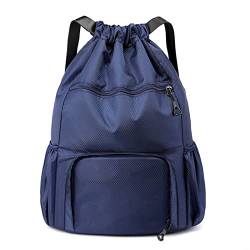 TABKER Turnbeutel Frauen Sporttaschen für Männer Fitness große Kordelzug Gepäck Reise große Schuh Schultertasche wasserdicht weibliche Rucksack Gym Yoga (Color : Navy, Size : S) von TABKER