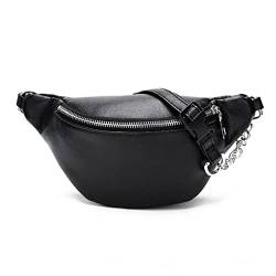 TABKER Umhängetasche Damen Leather Waist Bag, Handbag, Telephone Wallet with Metal Chain (Color : Black) von TABKER