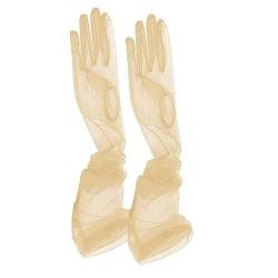 TACKTIMES Braut Vollfinger Lange Handschuhe Hochzeit Arm Stulpen Brautstulpen aus Transparent Tüll Ball Accessoires Elegante Party Cocktail (Einheitsgröße, Champagnerfarben) von TACKTIMES