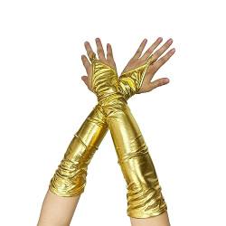 TACKTIMES Damen Glänzend Handschuhe Fingerlose Punk Metallic gedruckt Armstulpen Gogo Dessous Clubwear Party Nachtclub Accessories Zubehör Kostüm (Gold, Einheitsgröße) von TACKTIMES