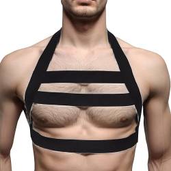 TACKTIMES Männer Body Stretch Harness Brust Nylon Herren Unterwäsche Dessous Clubwear (Einheitsgröße, Schwarz Stil D) von TACKTIMES
