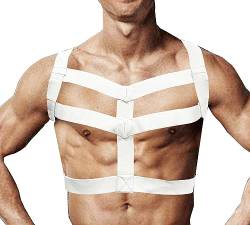 TACKTIMES Männer Body Stretch Harness Brust Nylon Herren Unterwäsche Dessous Clubwear (Einheitsgröße, Weiß) von TACKTIMES