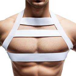 TACKTIMES Männer Body Stretch Harness Brust Nylon Herren Unterwäsche Dessous Clubwear (Einheitsgröße, Weiß Stil D) von TACKTIMES