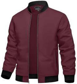 TACVASEN Blouson Herren Fliegerjacke Sommer Bomberjacke College Jacket Bomber Pilotenjacke Frühling Übergangsjacke(3XL, Wein Rot) von TACVASEN