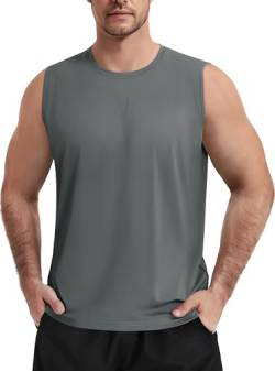 TACVASEN Bodybuilding Shirt Herren Tanktops Achselshirts Sonnenschutz Sport Trägershirt Fitness Unterhemd Sleeveless Laufshirt für Männer (XXL, Dunkelgrau) von TACVASEN