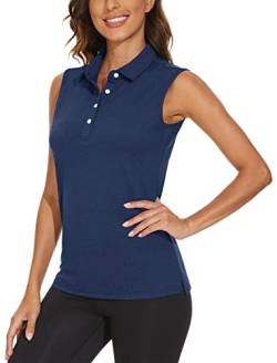 TACVASEN Damen Ärmellos Poloshirt Meliert Golf T-Shirts Yoga Sport Tank Top Activewear Unterhemd Schnell Trocknend, Navy, M von TACVASEN