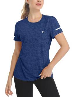 TACVASEN Damen Activewear-T-Shirt Sport Schnelltrocknend Fitness Shirt Elastische Wandershirt Rundhalsausschnitt Damenshirt Sommer (XXL, Königsblau) von TACVASEN