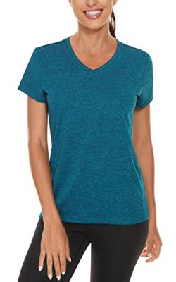 TACVASEN Damen Atmungsaktiv Laufshirt Tee Dünn Sommershirts Urlaubs Shirt Strand Activewear-T-Shirts für Frauen, Pfauenblau, L von TACVASEN