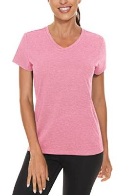 TACVASEN Damen Basic T-Shirt Schnelltrocknend Schwimmen Hemd Gym Top Leichte Shirts Atmungsaktiv Oberteile für Outdoor Sport, Rosa, L von TACVASEN