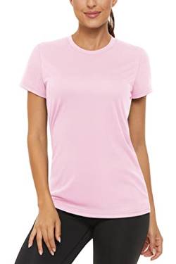 TACVASEN Damen Basis T-Shirt UPF 50+ Rash Guard Schwimmshirt Sonnenschutz Kurzarm Fitness Yoga Top (XXL, Rosa) von TACVASEN