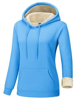TACVASEN Damen Fleece Hoodie Gefüttert Freizeit Sweatshirts Sportliche Lässige Dicker Kängurutasche Pullover, Himmelblau, XL von TACVASEN