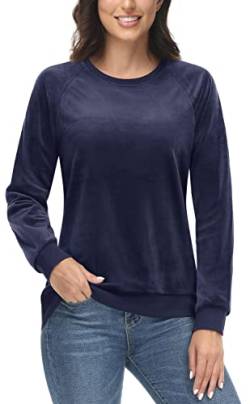 TACVASEN Damen Fleeceshirts Crew Pullover Thermo Freizeitshirt Einfarbig Frauen Stretch Sweatshirts Polyester, Navy Blau, S von TACVASEN