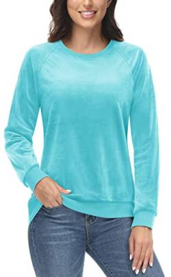 TACVASEN Damen Freizeit Pullover Samt Winter Sweatshirt Damenshirts Weich Sweater Fleece Pulli, Wasserblau, XL von TACVASEN