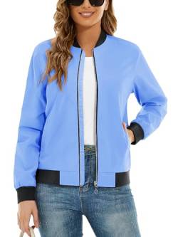 TACVASEN Damen Langarm Jacket Bomber Jacket Herbtsjacke Frühlingsjacke Atmungsaktiv Übergangsjacke Sport (M, Hellblau) von TACVASEN