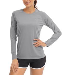 TACVASEN Damen Langarm UV-Schutz Schnelltrocknend Schwimmen Sommer Laufen Sonnenschutz Rashguard Trekking T-Shirt (S, Hellgrau) von TACVASEN