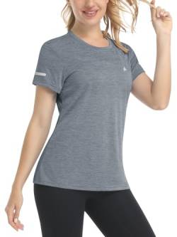 TACVASEN Damen Leitch Freizeitshirt Tee Frühling Sommer Quick Dry Frauen Casual T-Shirt Short Sleeve Sporthemd Yoga Wandern (L, Hellgrau) von TACVASEN