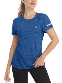 TACVASEN Damen Leitch Freizeitshirt Tee Frühling Sommer Quick Dry Frauen Casual T-Shirt Short Sleeve Sporthemd Yoga Wandern (L, Mittelblau) von TACVASEN