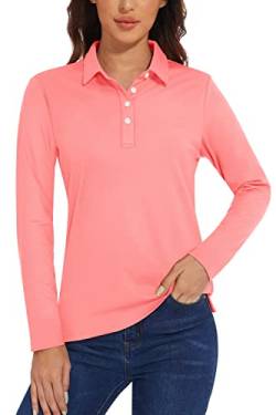 TACVASEN Damen Polo Arbeitsshirt Langarm Basic Poloshirt UV Sportshirt Quick Dry Top für Wandern, Golf und Yoga (S, Rosa) von TACVASEN