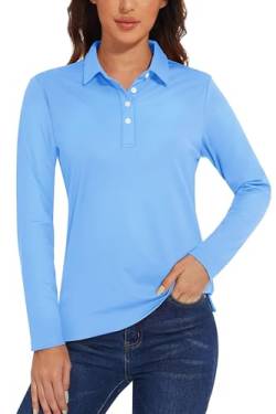 TACVASEN Damen Polo Shirt UV Sportshirt Freizeit Langarmshirt Golf Wandern Trainingsshirt Outdoor Poloshirt (M, Wasserfall Blau) von TACVASEN