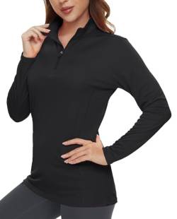 TACVASEN Damen Rash Guard UV Sonnenschutz Langarmshirt Schnelltrocknend Laufshirt Leicht Outdoor Shirt (S, Schwarz) von TACVASEN