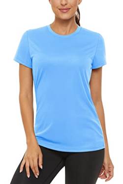 TACVASEN Damen Rashguard Sport T-Shirt O-Ausschnitt Classic Slim Fit Short-Sleeve Casual Sommer (M, Wasserblau) von TACVASEN