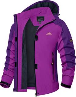 TACVASEN Damen Regenjacke Wasserdicht Wanderjacke Outdoor Atmungsaktiv Funktionsjacke Winddicht Jacke Übergangsjacke Herbstjacke Windbreaker Freizeitjacke, Violet von TACVASEN