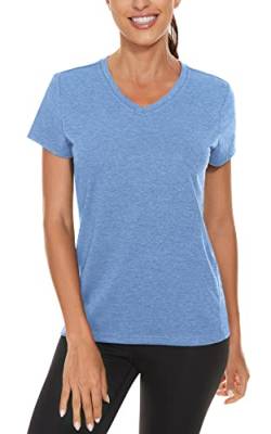 TACVASEN Damen Sommer T-Shirts Schnelltrocknend V-Ausschnitt Trainingsshirt Lässige Basic Tee Yoga Top, Hellblau, M von TACVASEN