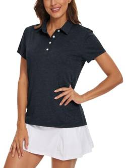 TACVASEN Damen Sportshirts Kurzarm T-Shirts Atmungsaktiv Poloshirts Golf Polohemd Top Sommershirts, Schwarz von TACVASEN