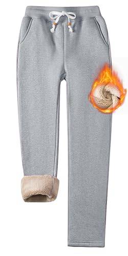 TACVASEN Damen Thermo Jogginghose Gefüttert Warme Fitnesshose Sportliche Hosen Trackinghose Herbst Winter (S, Hellgrau) von TACVASEN