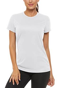 TACVASEN Damen Trainingsshirt Fitness Active Basic Tee Rundhalsausschnitt Quick Dry Klassisches T-Shirt (L, Weiß) von TACVASEN